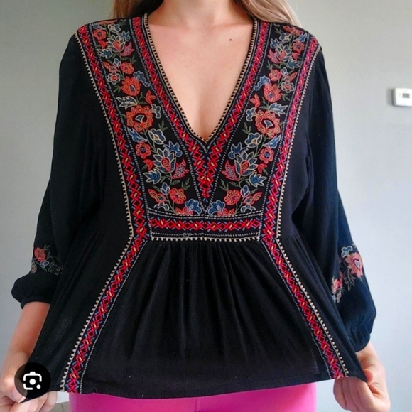 American Eagle Boho Embroidered Blouse black size XL Festival Western - Picture 1 of 5